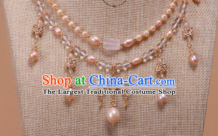 China Traditional Ming Dynasty Hanfu Necklace Handmade Ancient Princess Pearls Necklet Accessories