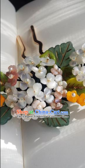 Chinese Handmade Hydrangea Hairpin Traditional Ming Dynasty Princess Pearls Tassel Hair Stick