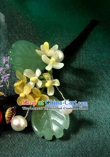 Chinese Handmade Osmanthus Hairpin Traditional Song Dynasty Princess Jade Hair Stick