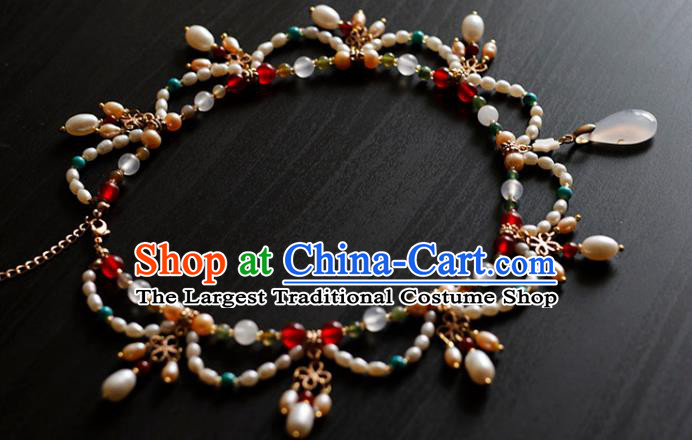 China Traditional Tang Dynasty Pearls Necklace Accessories Handmade Hanfu Necklet Jewelry