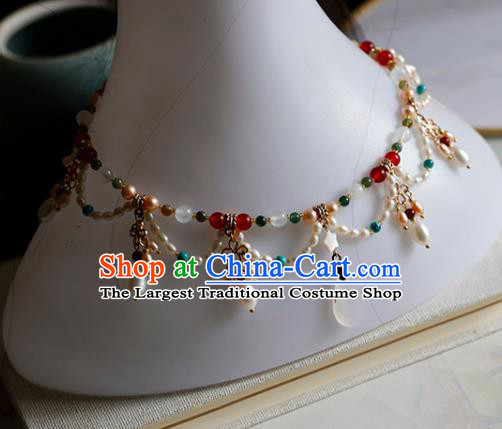 China Traditional Tang Dynasty Pearls Necklace Accessories Handmade Hanfu Necklet Jewelry