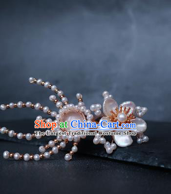 Chinese Handmade Shell Plum Hair Stick Traditional Ming Dynasty Princess Hair Claw