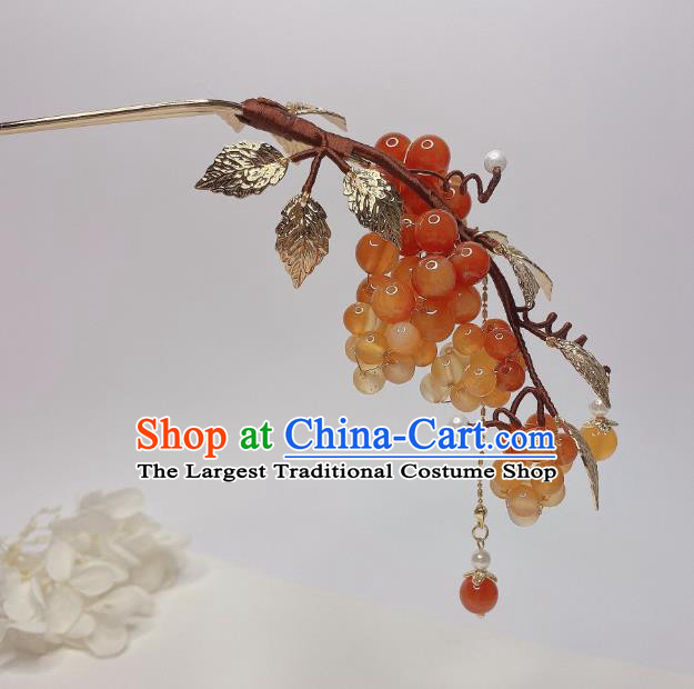 Chinese Song Dynasty Princess Grape Hair Stick Handmade Traditional Hanfu Agate Beads Hairpin