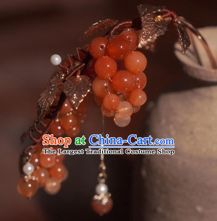 Chinese Song Dynasty Princess Grape Hair Stick Handmade Traditional Hanfu Agate Beads Hairpin