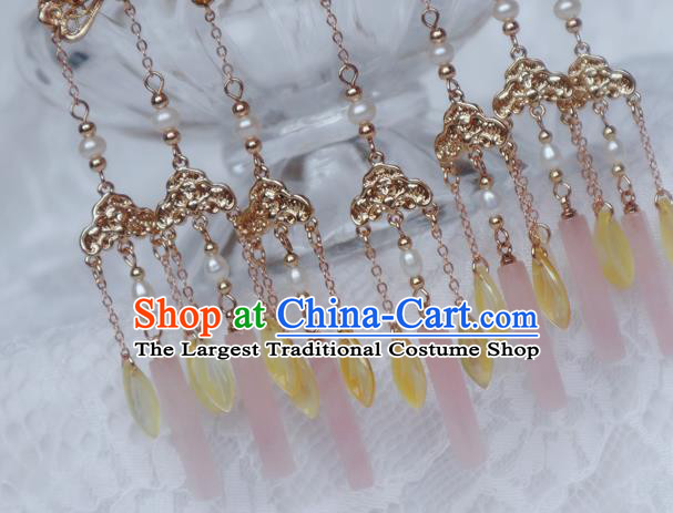 Chinese Handmade Yellow Shell Plum Hair Stick Traditional Ming Dynasty Princess Golden Tassel Hairpin