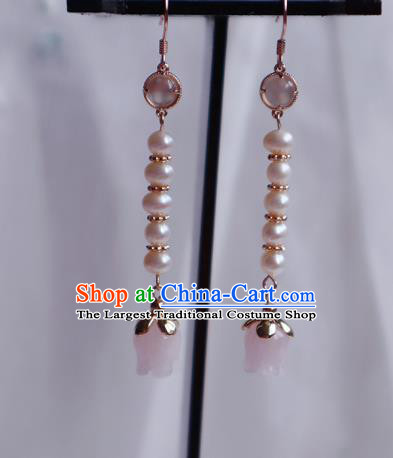China Traditional Hanfu Convallaria Earrings Ancient Song Dynasty Court Pearls Ear Jewelry