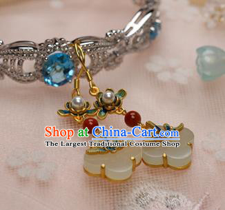 China Traditional Ming Dynasty Blueing Earrings Ancient Palace Lady Jade Ear Jewelry