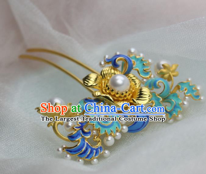 Chinese Traditional Ancient Princess Enamel Hair Stick Headpiece Handmade Ming Dynasty Hairpin