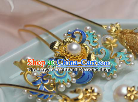 Chinese Traditional Ancient Princess Enamel Hair Stick Headpiece Handmade Ming Dynasty Hairpin