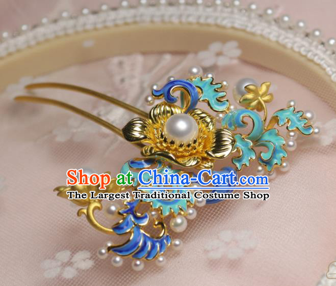 Chinese Traditional Ancient Princess Enamel Hair Stick Headpiece Handmade Ming Dynasty Hairpin