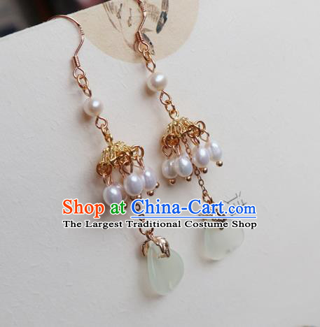 China Traditional Hanfu Flower Petal Earrings Ancient Song Dynasty Princess Pearls Ear Jewelry