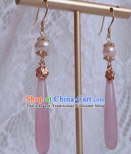 China Traditional Hanfu Pink Earrings Ancient Ming Dynasty Eardrop Jewelry