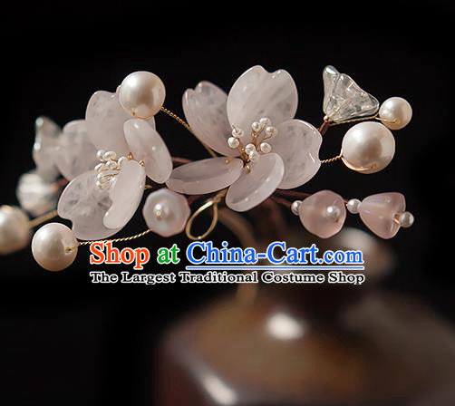 Chinese Handmade Pink Mangnolia Hair Stick Traditional Ming Dynasty Princess Rose Quartz Hairpin