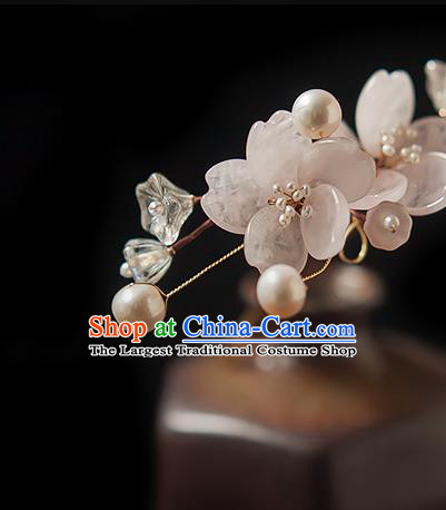 Chinese Handmade Pink Mangnolia Hair Stick Traditional Ming Dynasty Princess Rose Quartz Hairpin