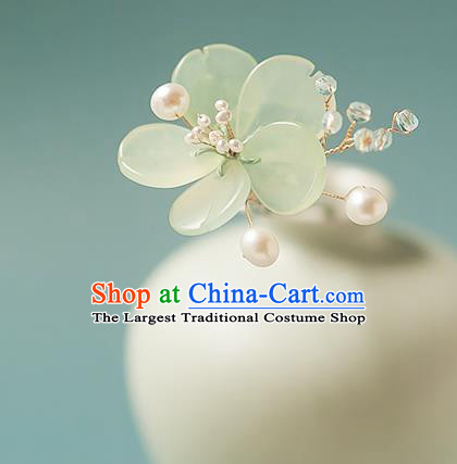 Chinese Handmade Jade Hair Stick Traditional Song Dynasty Princess Green Flower Hairpin