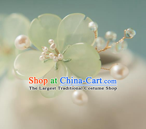 Chinese Handmade Jade Hair Stick Traditional Song Dynasty Princess Green Flower Hairpin