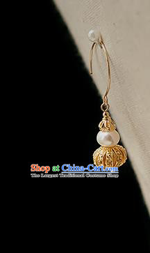 China Traditional Qing Dynasty Imperial Consort Earrings Ancient Palace Lady Golden Gourd Ear Jewelry