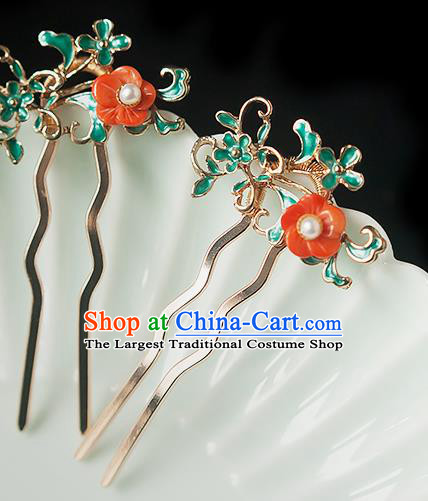 Chinese Handmade Hair Comb Traditional Ming Dynasty Princess Red Plum Hairpin