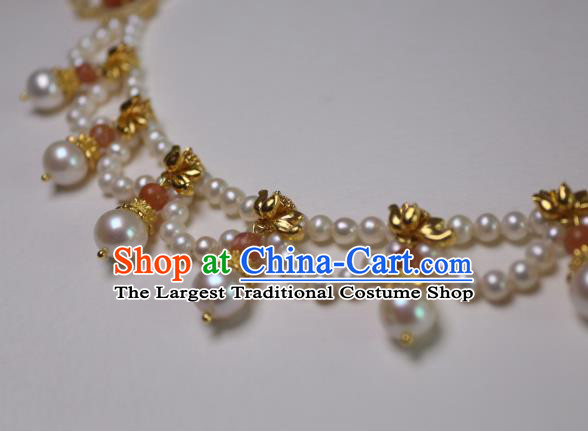 China Traditional Tang Dynasty Agate Necklet Accessories Handmade Hanfu Pearls Necklace