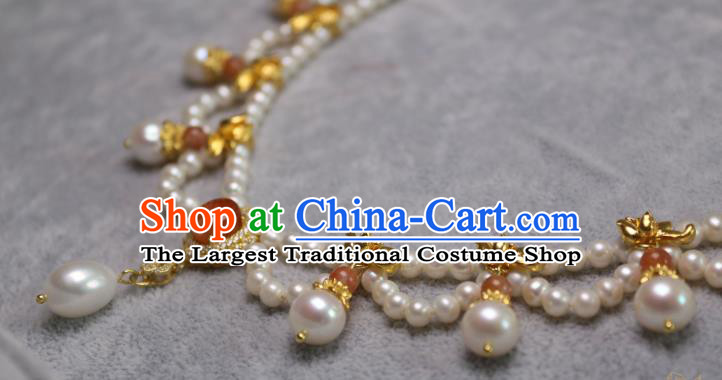 China Traditional Tang Dynasty Agate Necklet Accessories Handmade Hanfu Pearls Necklace