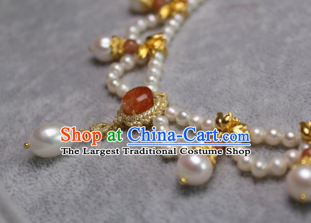 China Traditional Tang Dynasty Agate Necklet Accessories Handmade Hanfu Pearls Necklace