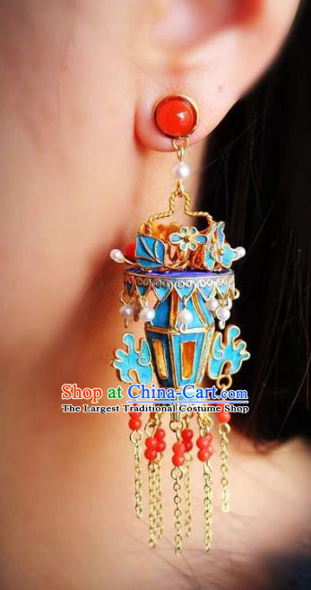 China Traditional Qing Dynasty Court Earrings Ancient Imperial Consort Palace Lantern Ear Jewelry
