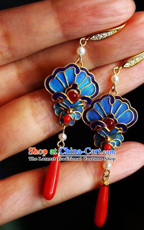 China Traditional Cheongsam Agate Earrings Classical Blueing Ear Jewelry