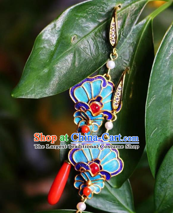 China Traditional Cheongsam Agate Earrings Classical Blueing Ear Jewelry