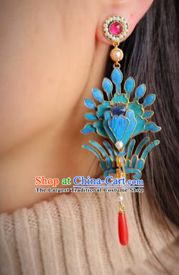 China Classical Pearls Tourmaline Ear Jewelry Traditional Cheongsam Blueing Phoenix Earrings