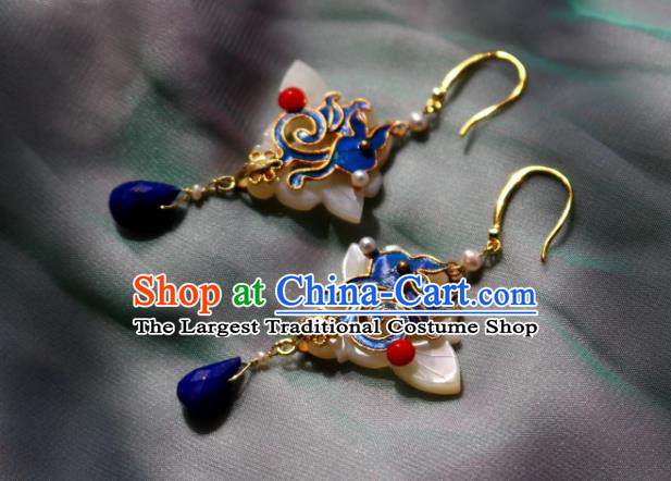 China Classical Lapis Blueing Ear Jewelry Traditional Cheongsam Jade Earrings