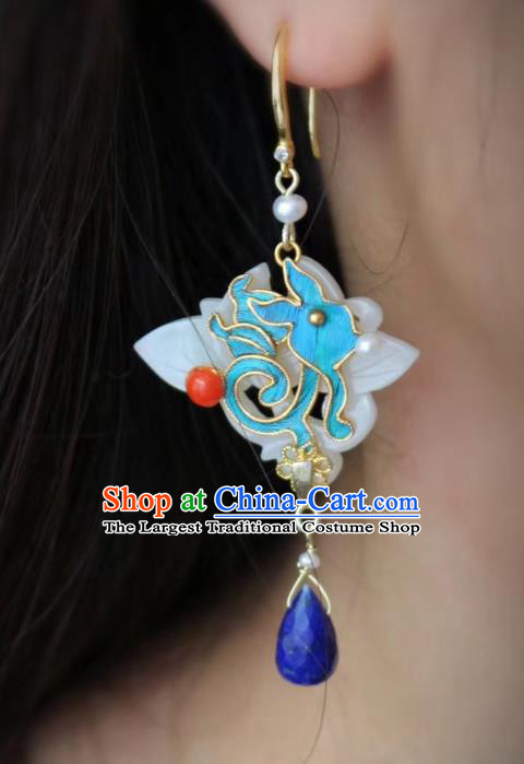 China Classical Lapis Blueing Ear Jewelry Traditional Cheongsam Jade Earrings