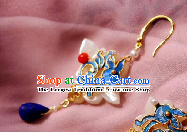 China Classical Lapis Blueing Ear Jewelry Traditional Cheongsam Jade Earrings