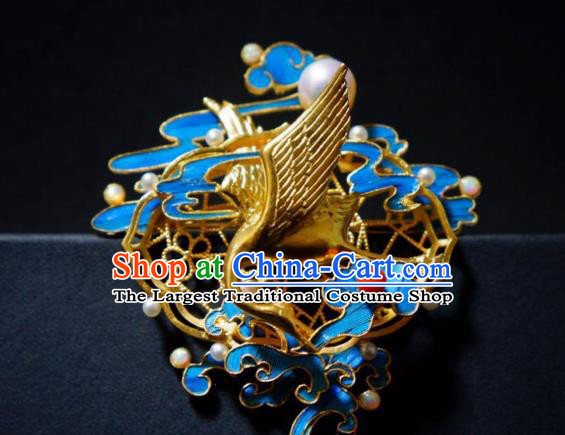 China Traditional Ancient Qing Dynasty Cloisonne Agate Jewelry Handmade Golden Crane Brooch Accessories