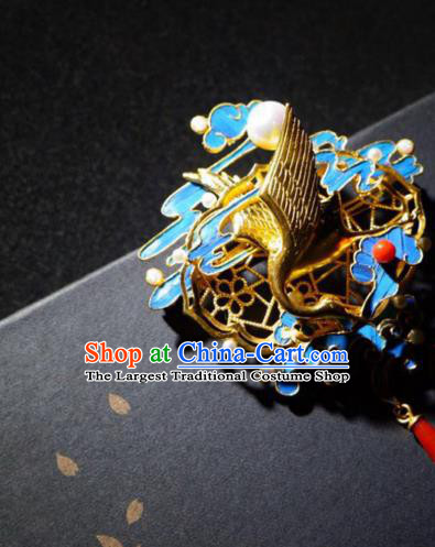 China Traditional Ancient Qing Dynasty Cloisonne Agate Jewelry Handmade Golden Crane Brooch Accessories