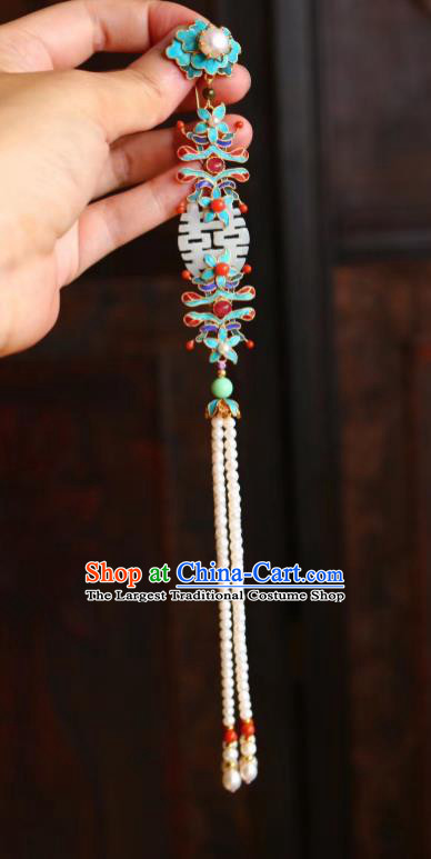 China Handmade Wedding Jade Brooch Jewelry Traditional Qing Dynasty Pearls Tassel Pendant Accessories