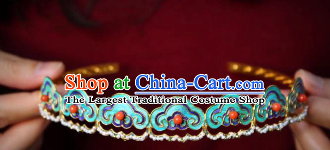Chinese Handmade Blueing Hair Crown Traditional Ancient Qing Dynasty Imperial Consort Hair Clasp