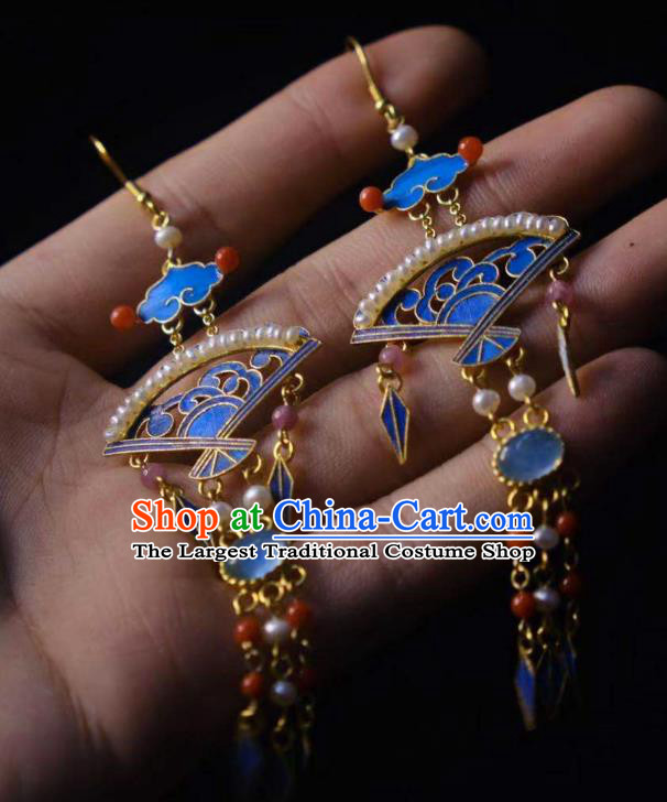 Chinese Qing Dynasty Imperial Concubine Earrings Ancient Empress Ear Accessories Traditional Pearls Jewelry