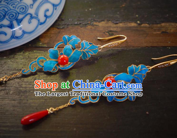 Chinese Ancient Empress Agate Ear Accessories Traditional Qing Dynasty Cloisonne Earrings Jewelry