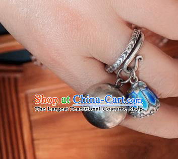 Chinese Handmade Ethnic Silver Ring National Blueing Lotus Seedpod Circlet Jewelry