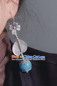 China Traditional Cheongsam Aquamarine Ear Accessories National Silver Earrings