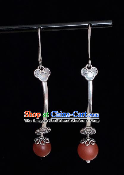 China National Agate Earrings Traditional Cheongsam Silver Ruyi Ear Accessories