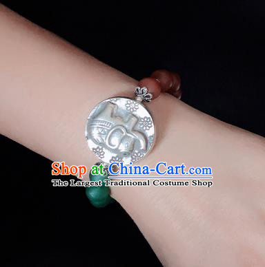 Handmade Chinese Silver Carving Lock Wristlet Accessories Ethnic Bangle National Beads Bracelet