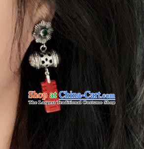 China National Silver Earrings Traditional Cheongsam Agate Ear Jewelry Wedding Accessories