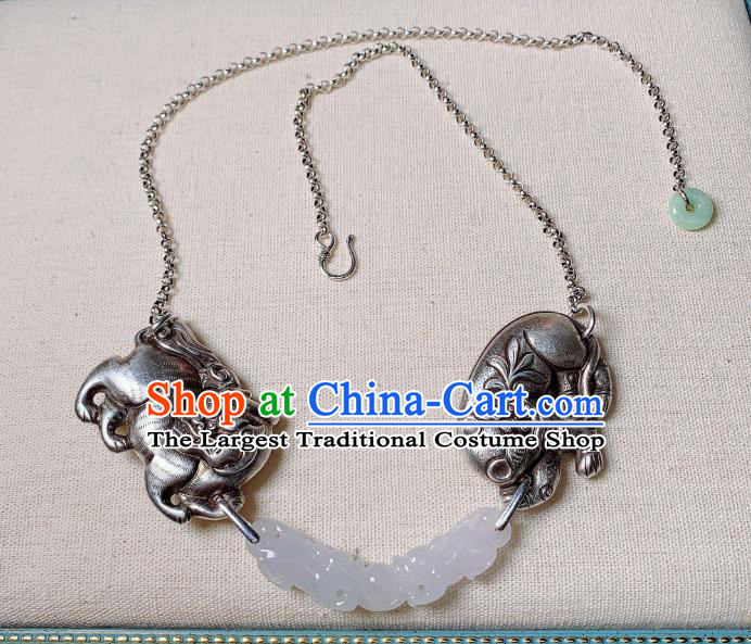 Handmade Chinese Silver Necklet Accessories National White Jade Necklace