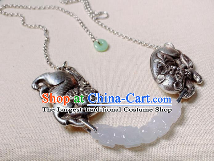 Handmade Chinese Silver Necklet Accessories National White Jade Necklace