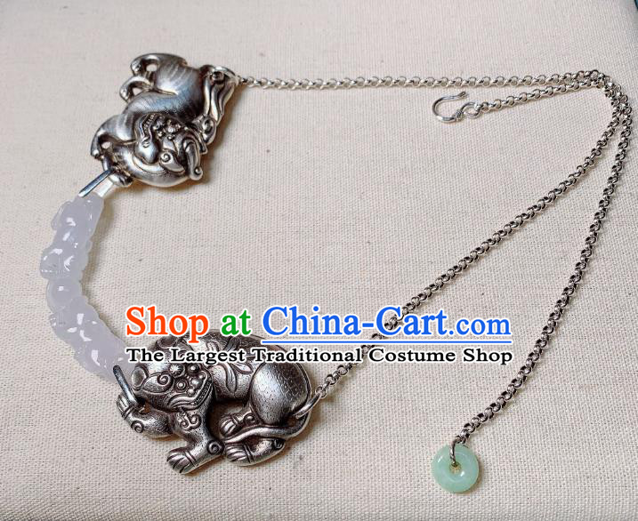 Handmade Chinese Silver Necklet Accessories National White Jade Necklace