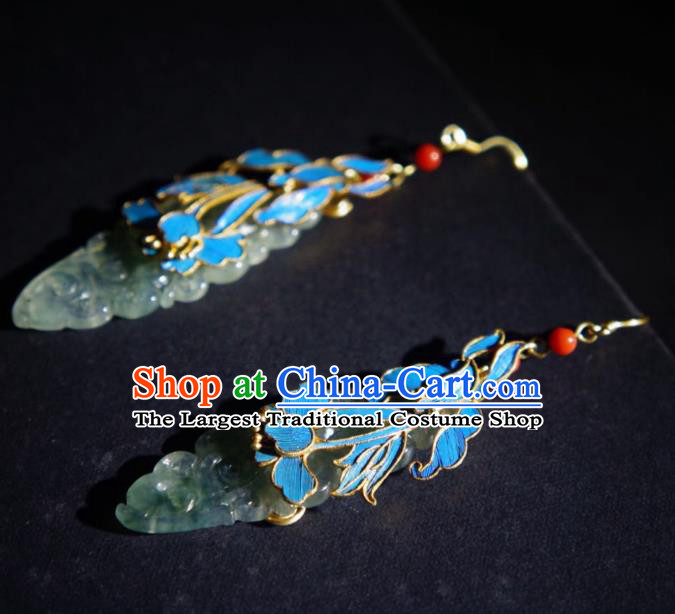 Chinese Handmade Traditional Jade Earrings Jewelry Ancient Qing Dynasty Court Ear Accessories