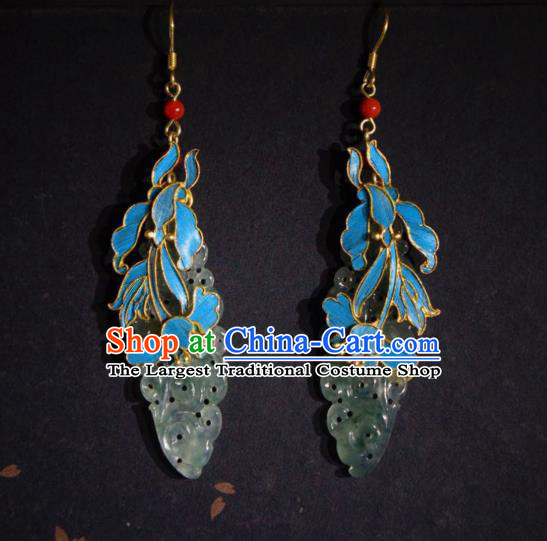Chinese Handmade Traditional Jade Earrings Jewelry Ancient Qing Dynasty Court Ear Accessories