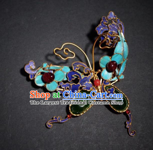 China Handmade Cloisonne Butterfly Brooch Accessories Traditional Qing Dynasty Jadeite Breastpin Jewelry