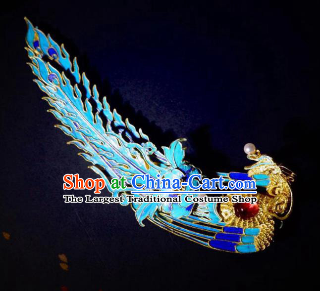 Chinese Ancient Empress Cloisonne Phoenix Hair Stick Traditional Hair Jewelry Qing Dynasty Filigree Hairpin
